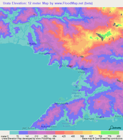 Urata,Fiji Elevation Map