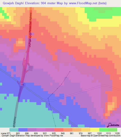Qowjeh Daghi,Iran Elevation Map