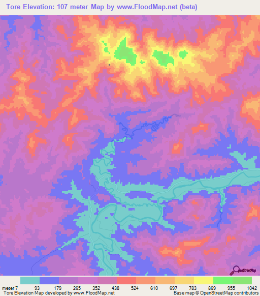 Tore,Fiji Elevation Map