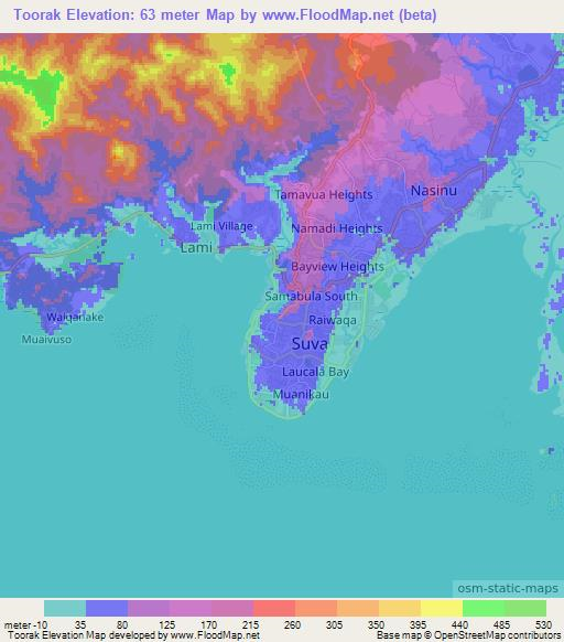 Toorak,Fiji Elevation Map