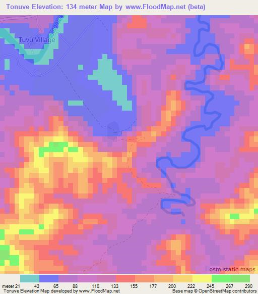 Tonuve,Fiji Elevation Map