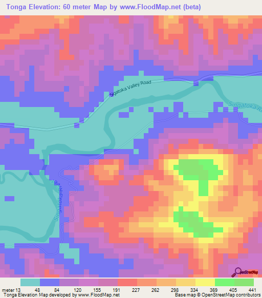 Tonga,Fiji Elevation Map