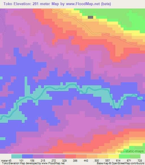 Toko,Fiji Elevation Map