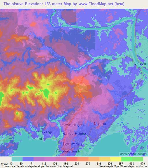 Tholoisuva,Fiji Elevation Map
