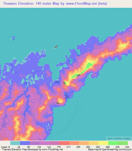 Thawaro,Fiji Elevation Map