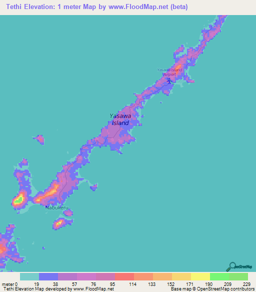 Tethi,Fiji Elevation Map