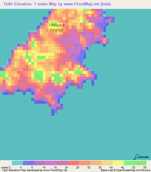 Tethi,Fiji Elevation Map