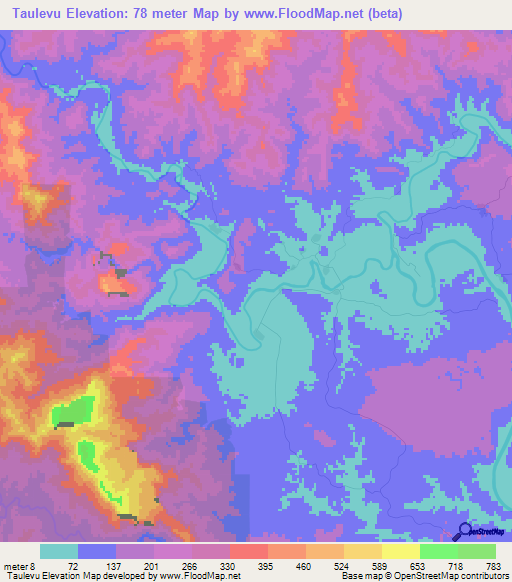 Taulevu,Fiji Elevation Map