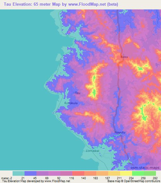 Tau,Fiji Elevation Map