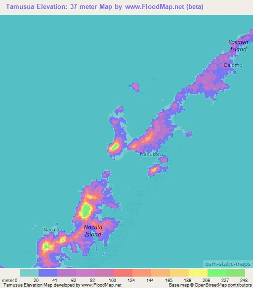 Tamusua,Fiji Elevation Map