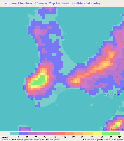 Tamusua,Fiji Elevation Map