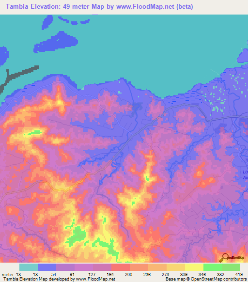 Tambia,Fiji Elevation Map