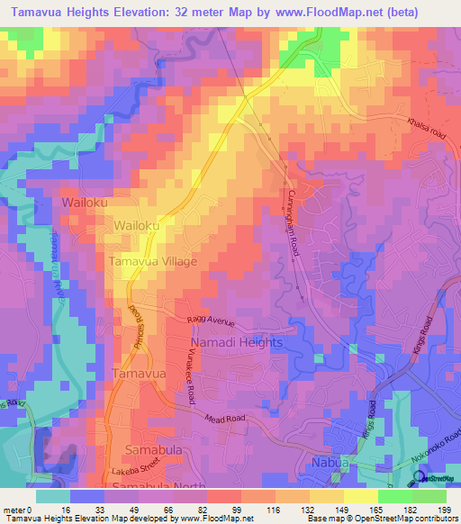 Tamavua Heights,Fiji Elevation Map
