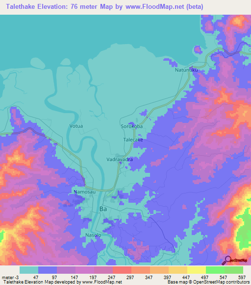 Talethake,Fiji Elevation Map