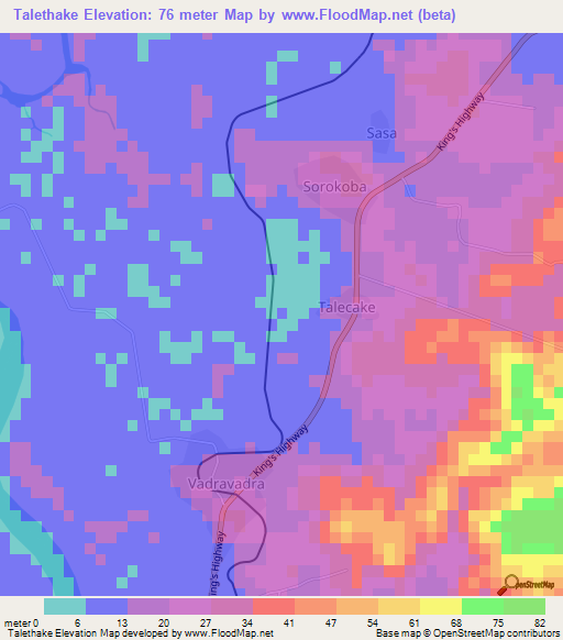 Talethake,Fiji Elevation Map