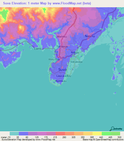Suva,Fiji Elevation Map