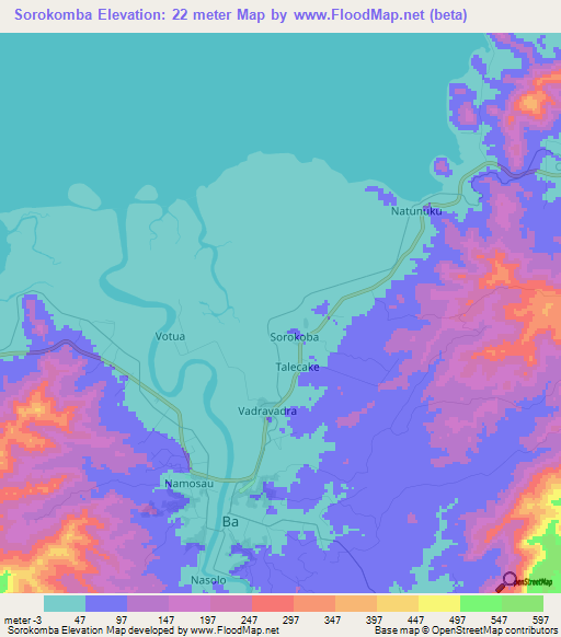 Sorokomba,Fiji Elevation Map