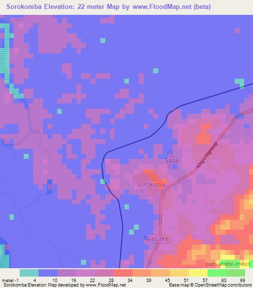 Sorokomba,Fiji Elevation Map