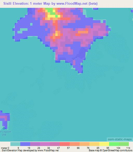 Sisili,Fiji Elevation Map