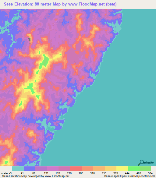 Sese,Fiji Elevation Map