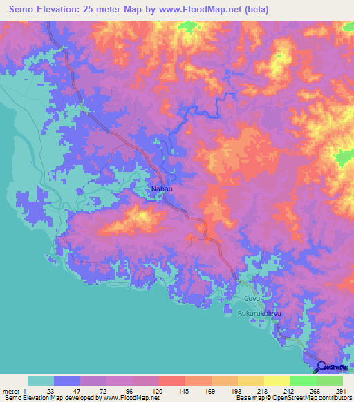 Semo,Fiji Elevation Map