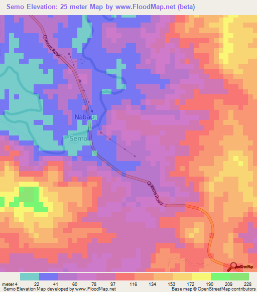 Semo,Fiji Elevation Map