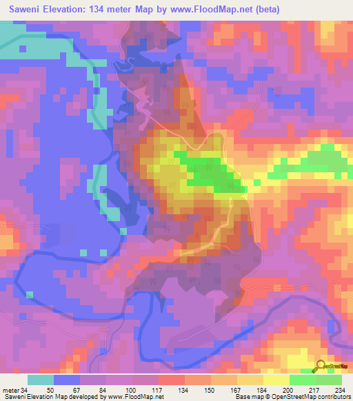 Saweni,Fiji Elevation Map
