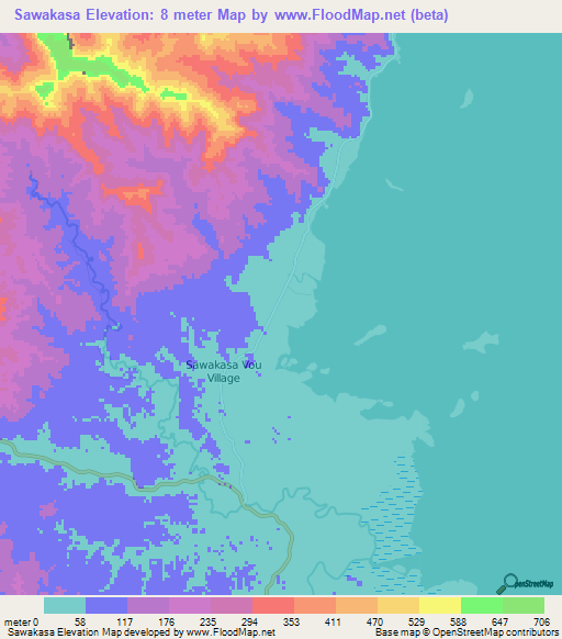 Sawakasa,Fiji Elevation Map