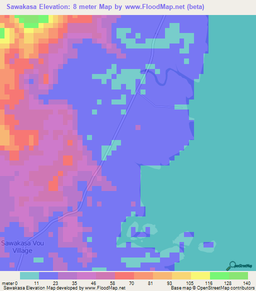 Sawakasa,Fiji Elevation Map