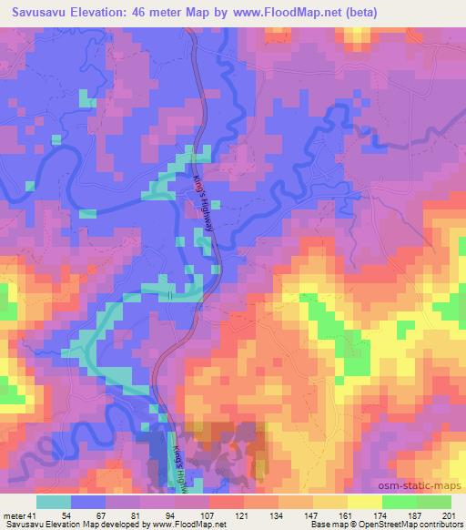 Savusavu,Fiji Elevation Map