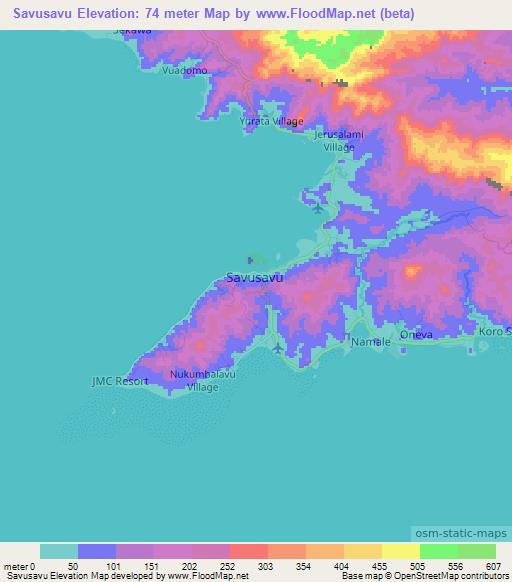 Savusavu,Fiji Elevation Map