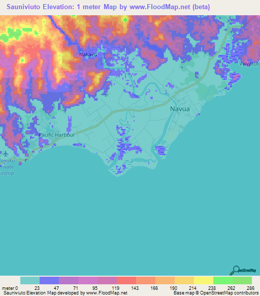 Sauniviuto,Fiji Elevation Map