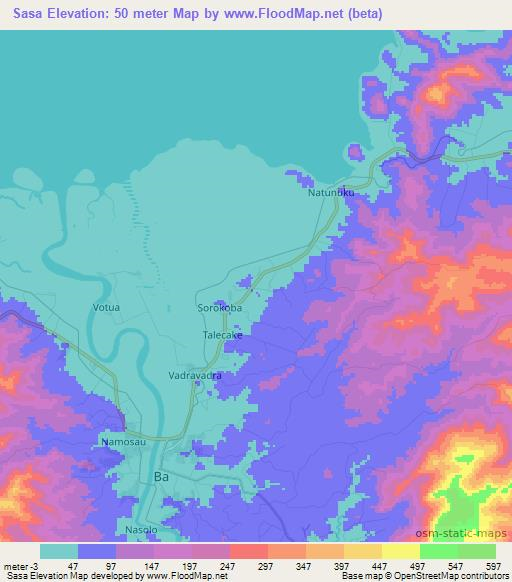 Sasa,Fiji Elevation Map