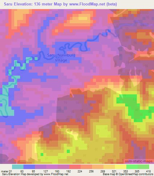 Saru,Fiji Elevation Map