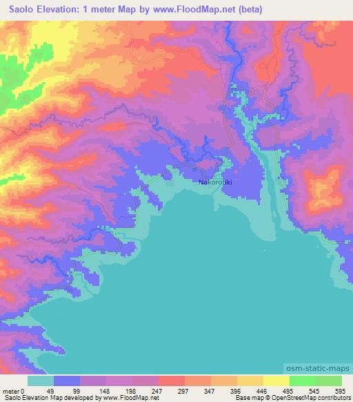 Saolo,Fiji Elevation Map