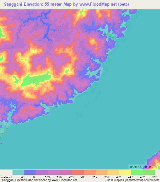 Sanggani,Fiji Elevation Map