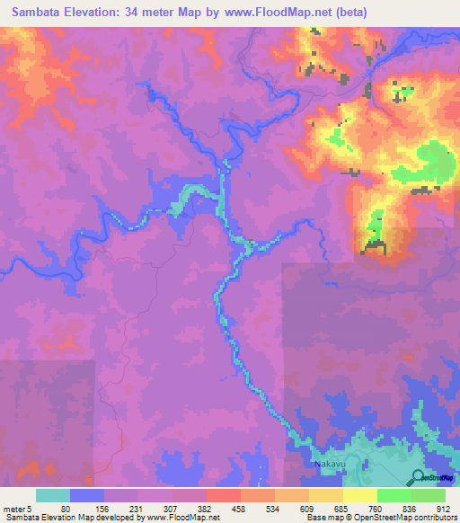 Sambata,Fiji Elevation Map