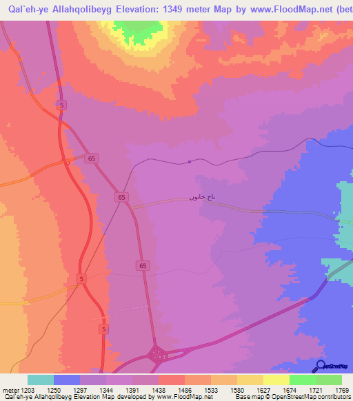 Qal`eh-ye Allahqolibeyg,Iran Elevation Map