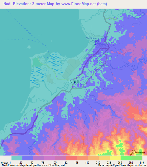 Nadi,Fiji Elevation Map