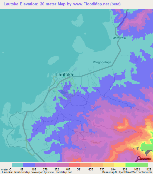 Lautoka,Fiji Elevation Map