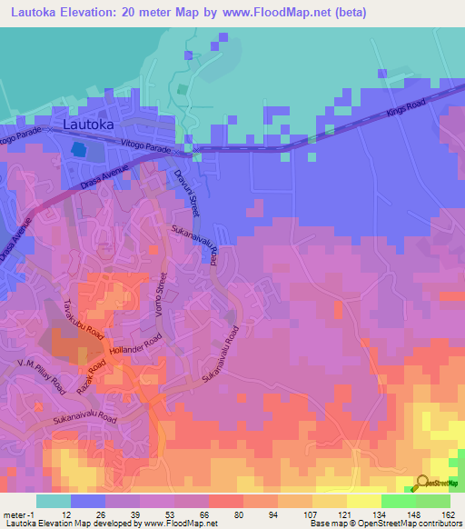 Lautoka,Fiji Elevation Map