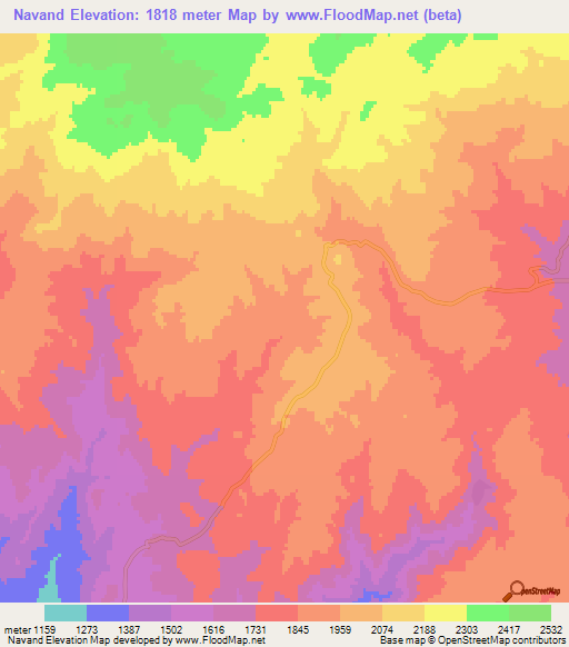 Navand,Iran Elevation Map