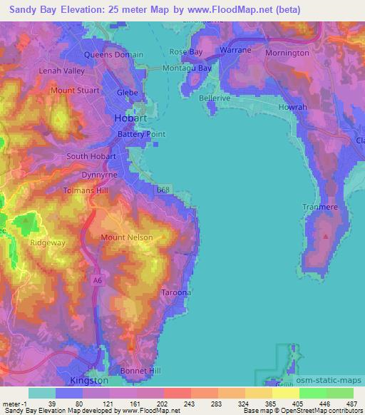 Sandy Bay,Australia Elevation Map