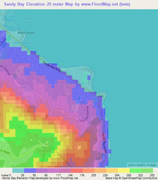 Sandy Bay,Australia Elevation Map