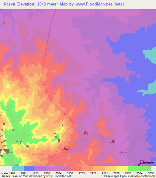 Kasva,Iran Elevation Map