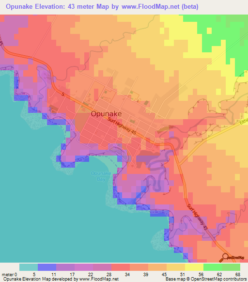 Opunake,New Zealand Elevation Map