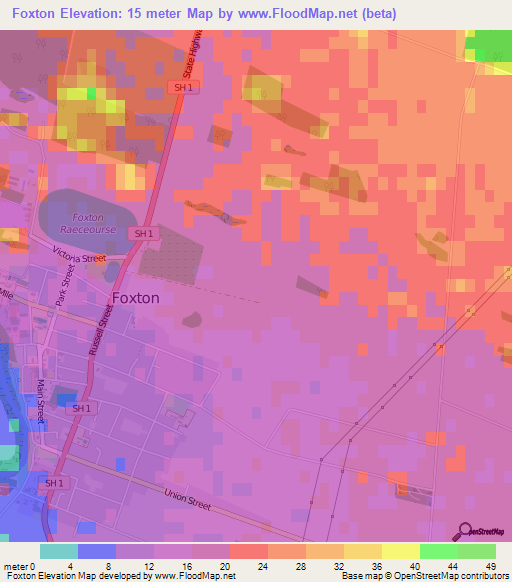 Foxton,New Zealand Elevation Map