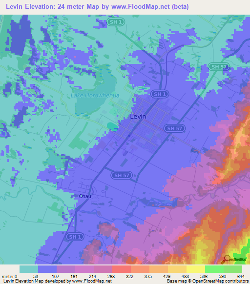 Levin,New Zealand Elevation Map