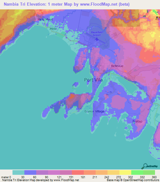 Nambia Tri,Vanuatu Elevation Map