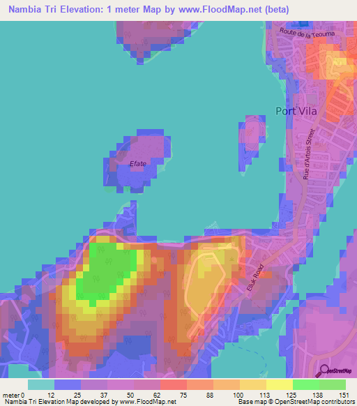 Nambia Tri,Vanuatu Elevation Map